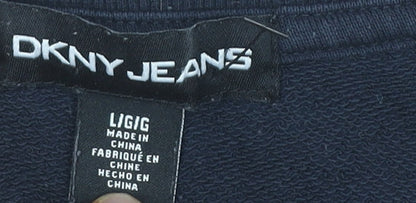 DKNY Womens Black Logo Sequin Pullover Sweatshirt Size L