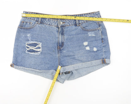 George Women’s Blue Denim Boyfriend Shorts UK 14 Casual Distressed