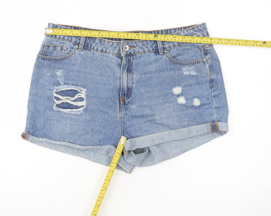 George Women’s Blue Denim Boyfriend Shorts UK 14 Casual Distressed