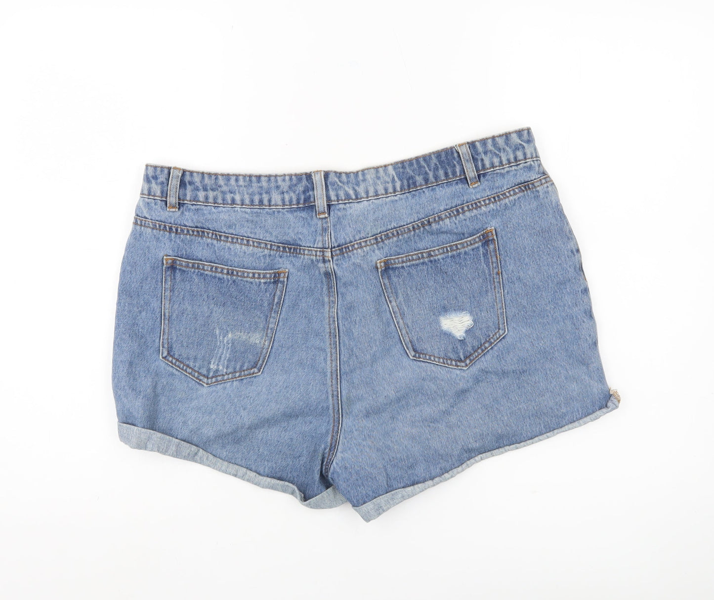 George Women’s Blue Denim Boyfriend Shorts UK 14 Casual Distressed