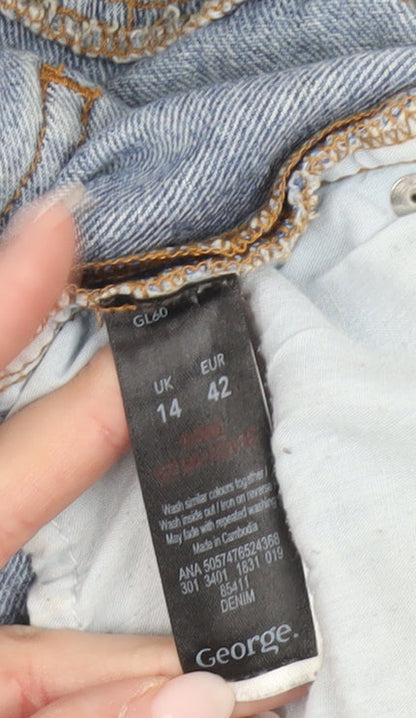 George Women’s Blue Denim Boyfriend Shorts UK 14 Casual Distressed