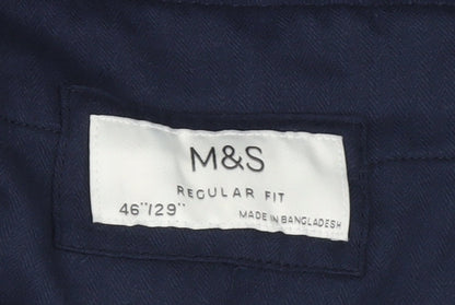 Marks and Spencer Men’s Blue Corduroy Regular Fit Trousers 46x29