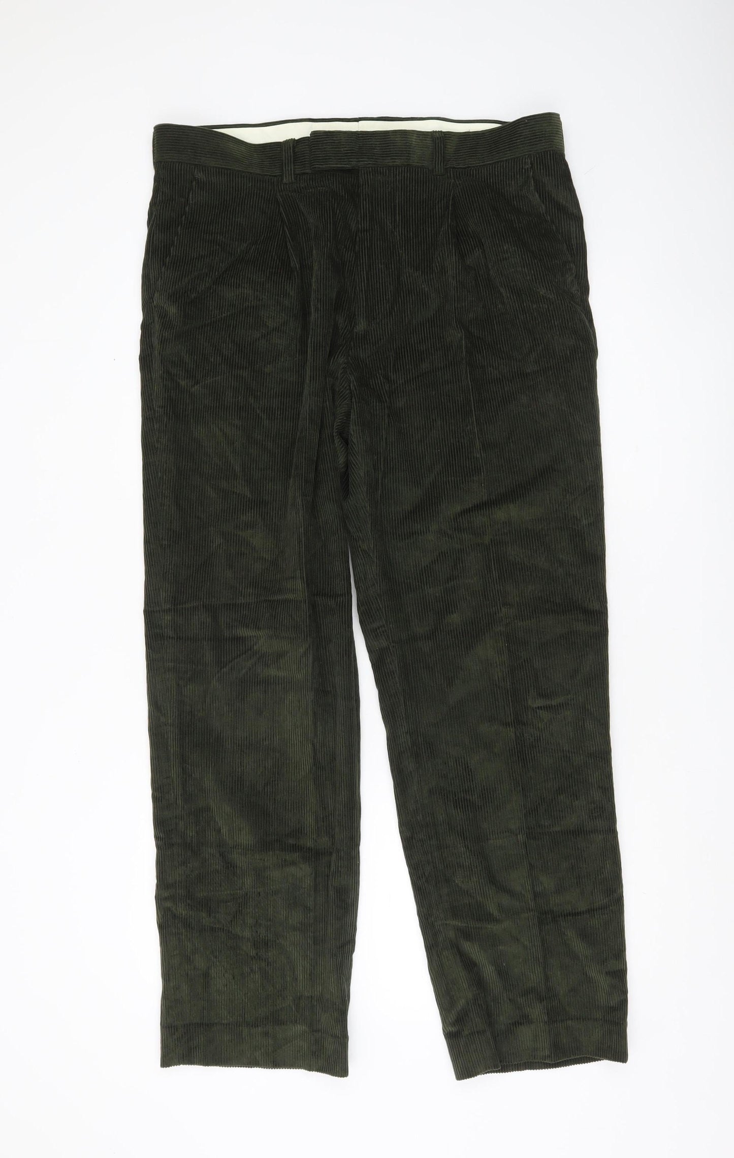 TU Men’s Green Corduroy Chino Trousers 36R Regular Fit