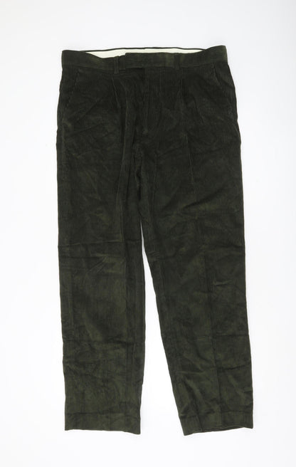 TU Men’s Green Corduroy Chino Trousers 36R Regular Fit