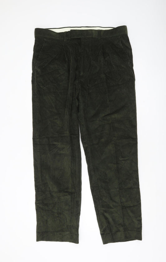 TU Men’s Green Corduroy Chino Trousers 36R Regular Fit