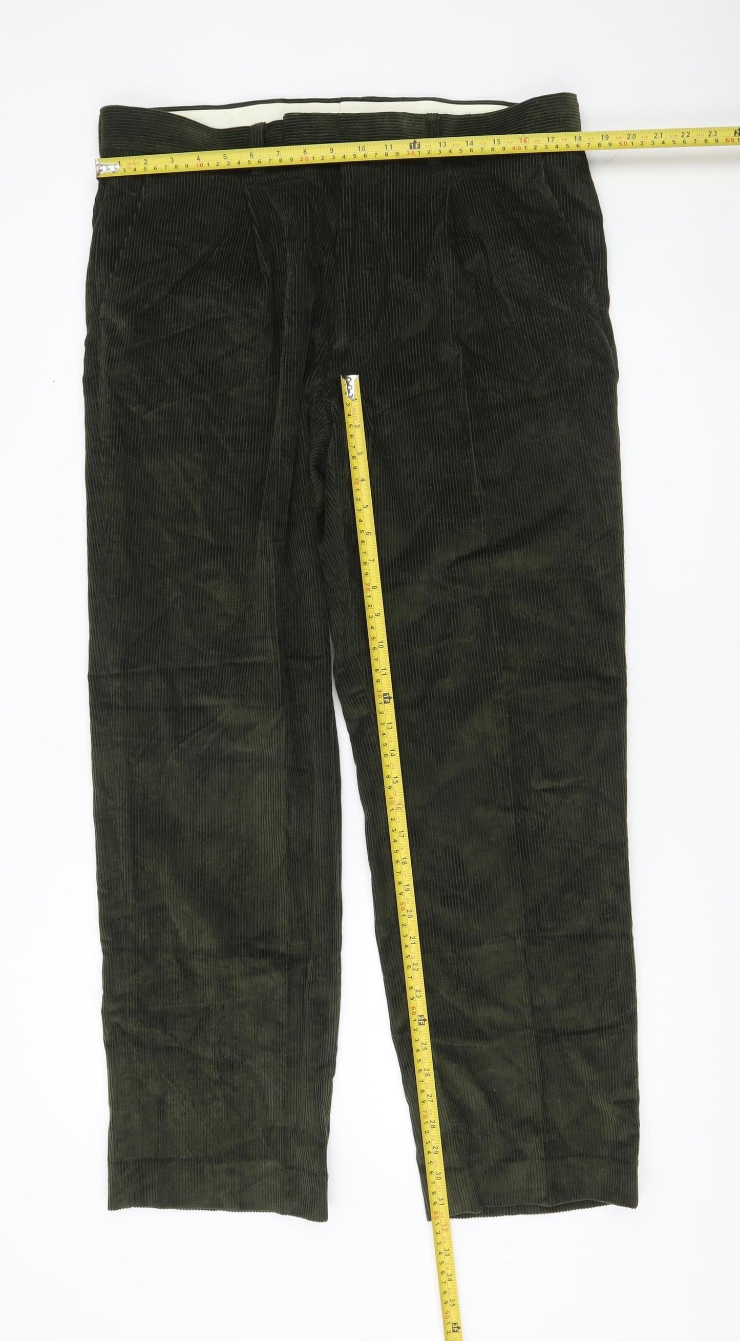 TU Men’s Green Corduroy Chino Trousers 36R Regular Fit