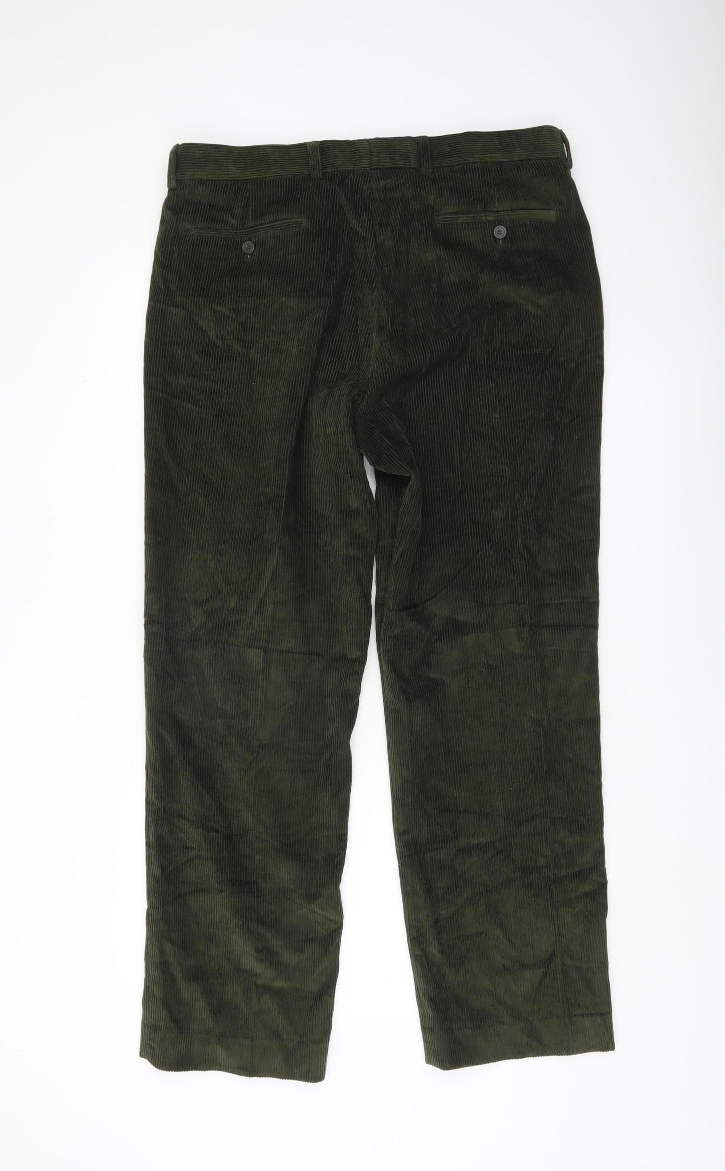 TU Men’s Green Corduroy Chino Trousers 36R Regular Fit