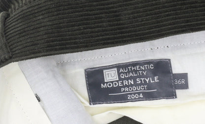 TU Men’s Green Corduroy Chino Trousers 36R Regular Fit