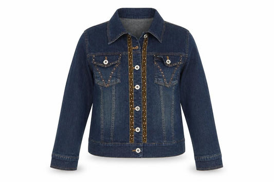 BEACH Women’s Blue Denim Studded Jacket Size L Casual