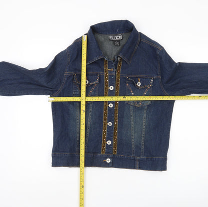 BEACH Women’s Blue Denim Studded Jacket Size L Casual