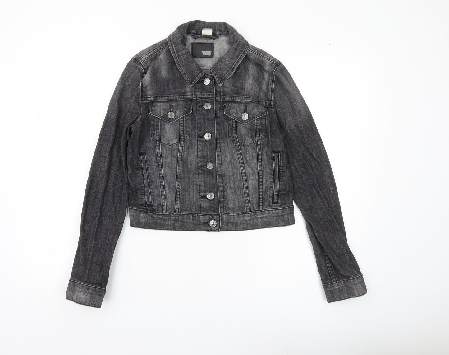 Levi's Womens Grey Denim Cropped Jacket Size S Casual Buttoned