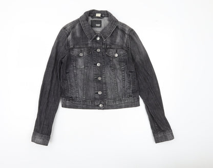 Levi's Womens Grey Denim Cropped Jacket Size S Casual Buttoned