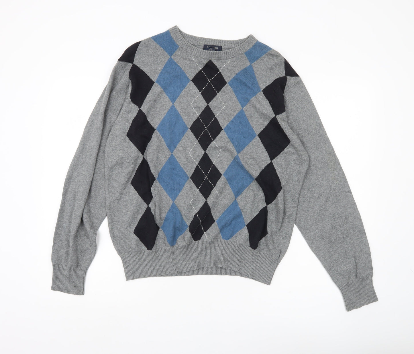 Dockers Men’s Grey Argyle Cotton Jumper M Classic Pullover