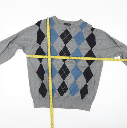 Dockers Men’s Grey Argyle Cotton Jumper M Classic Pullover