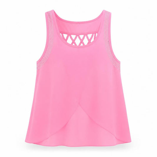 Front view of Eve Seduire women’s pink sleeveless tank top, size S, polyester studded detail
