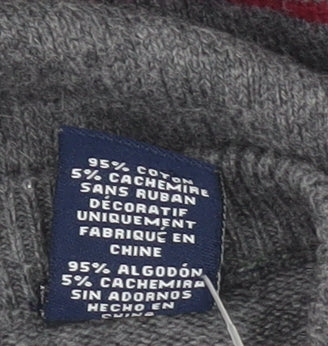 Chaps Men’s Grey Striped Cotton Cashmere V-Neck Jumper Size L