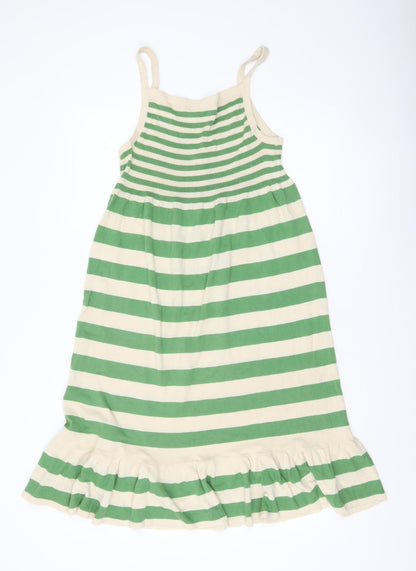 H&M Women’s Green Beige Striped Cotton Slip Dress Size 12 Summer