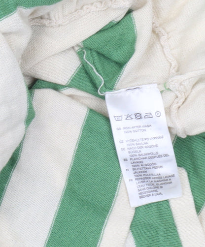 H&M Women’s Green Beige Striped Cotton Slip Dress Size 12 Summer