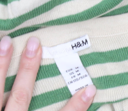 H&M Women’s Green Beige Striped Cotton Slip Dress Size 12 Summer