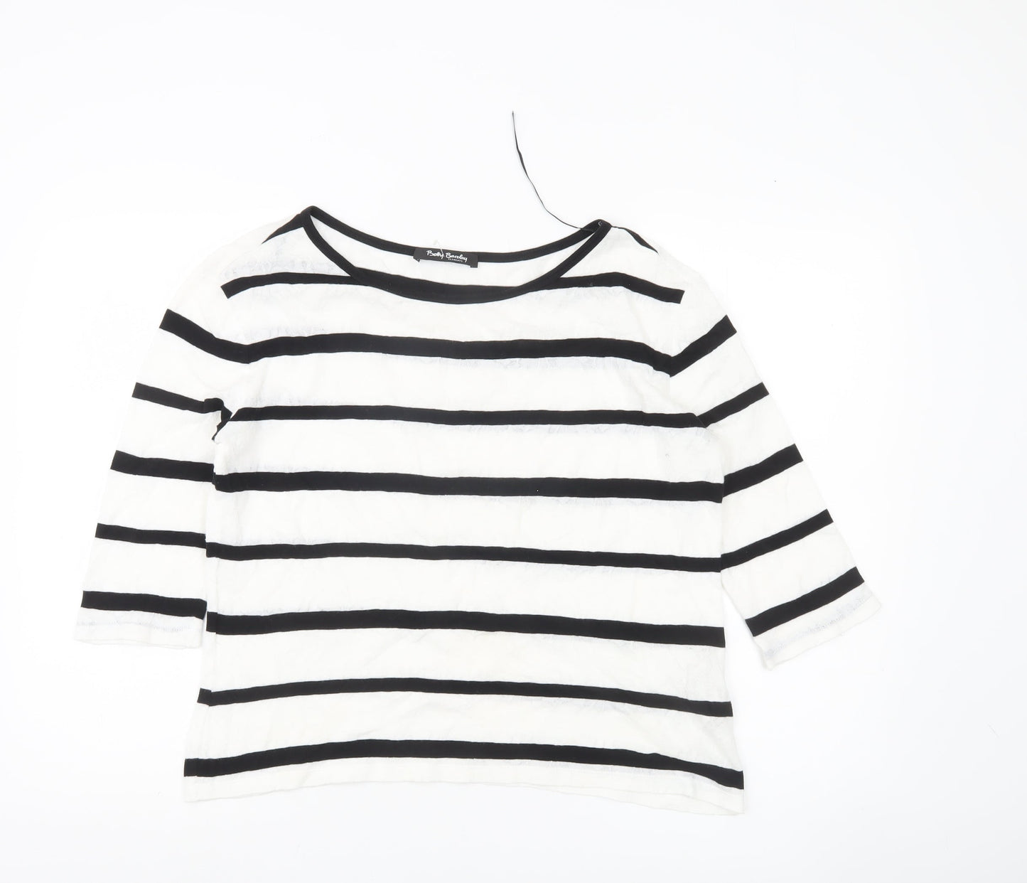 Betty Barclay Women’s Black White Striped 3/4 Sleeve Cotton Top Size 12