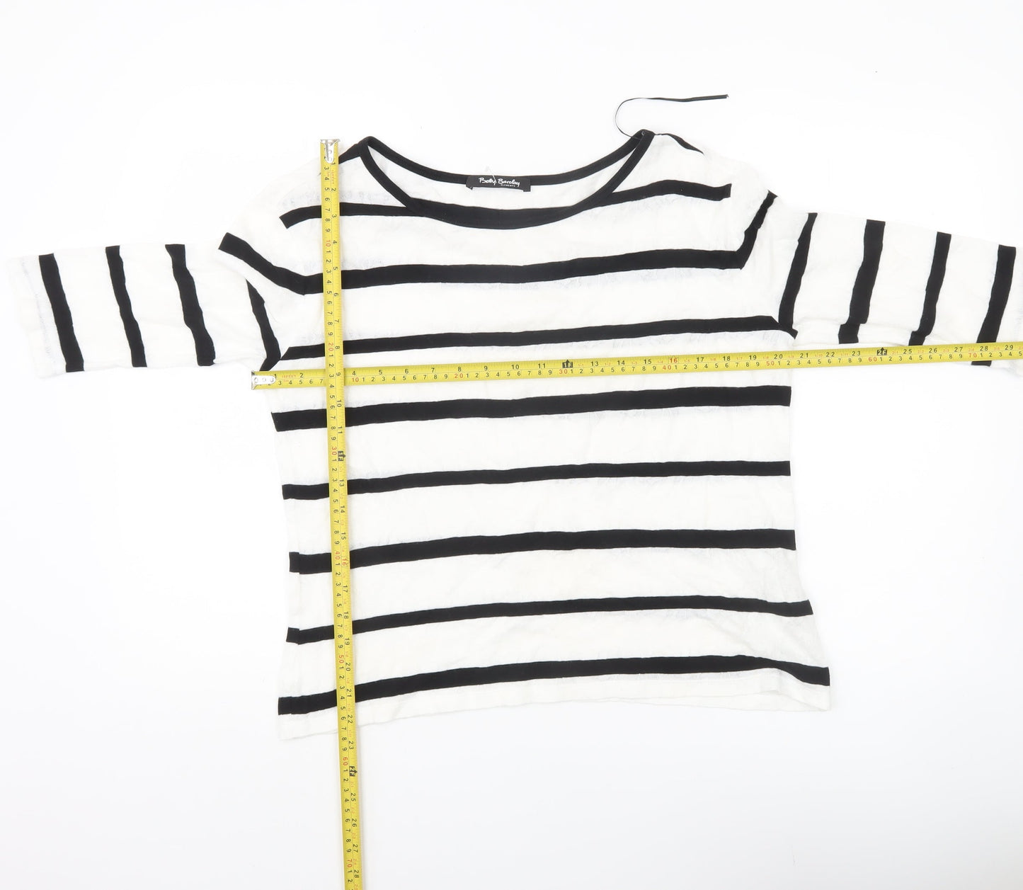 Betty Barclay Women’s Black White Striped 3/4 Sleeve Cotton Top Size 12