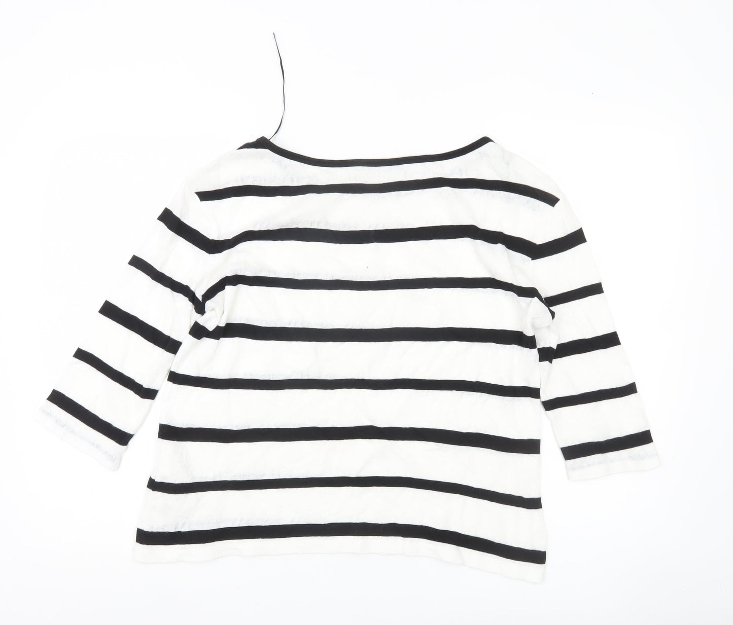 Betty Barclay Women’s Black White Striped 3/4 Sleeve Cotton Top Size 12