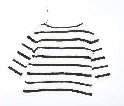 Betty Barclay Women’s Black White Striped 3/4 Sleeve Cotton Top Size 12