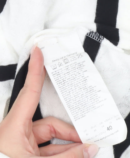 Betty Barclay Women’s Black White Striped 3/4 Sleeve Cotton Top Size 12