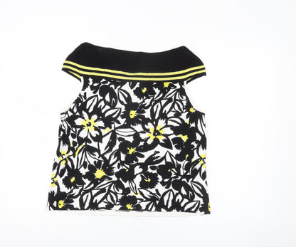 Precis Womens Black White Yellow Floral Sleeveless Tunic Blouse L