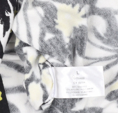 Precis Womens Black White Yellow Floral Sleeveless Tunic Blouse L