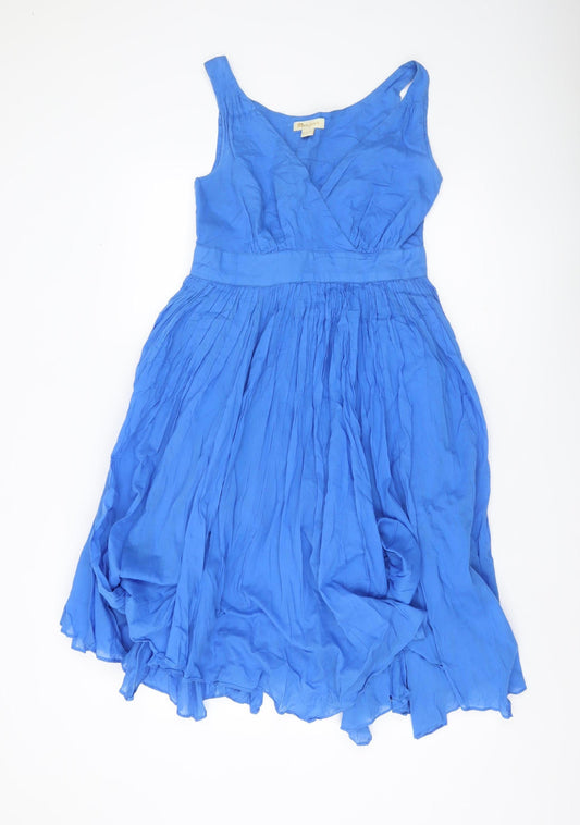Monsoon Women’s Blue Cotton Fit & Flare Knee Length Dress Size 12