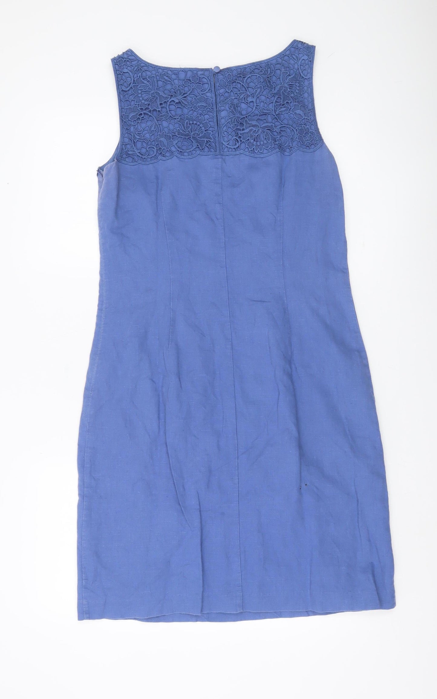 Laura Ashley Women’s Blue Linen Cotton Embroidered Sheath Dress UK 10