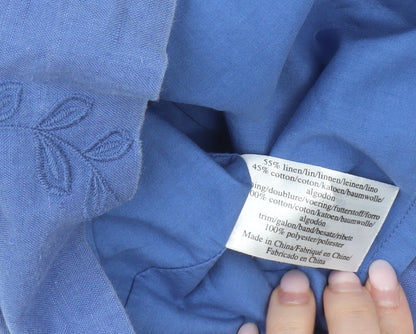 Laura Ashley Women’s Blue Linen Cotton Embroidered Sheath Dress UK 10