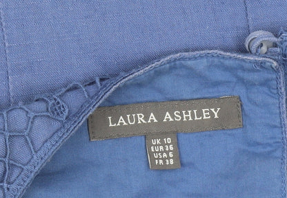 Laura Ashley Women’s Blue Linen Cotton Embroidered Sheath Dress UK 10