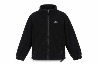 Front view of Trespass boys’ black fleece full zip basic jacket 5-6 years