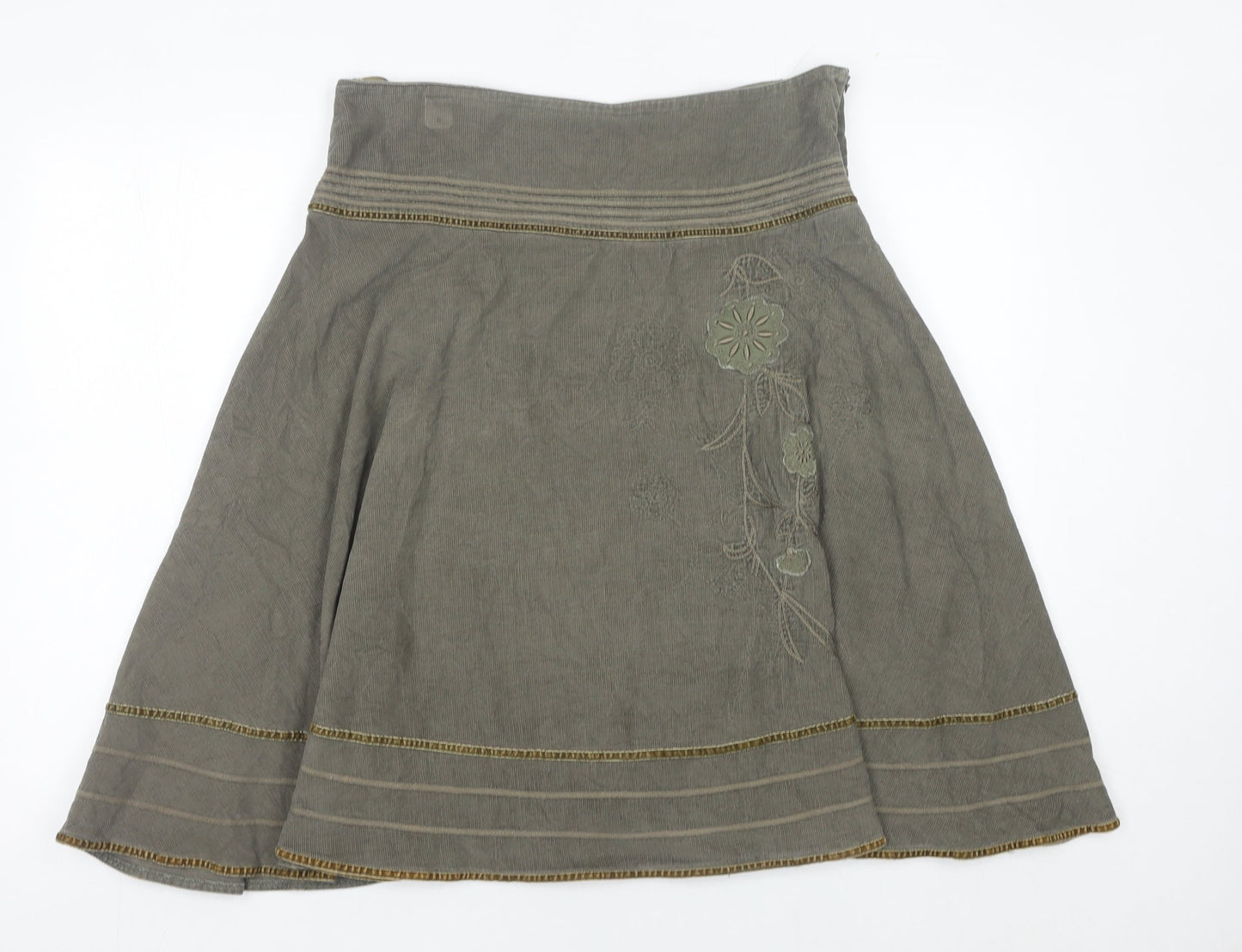 Papaya Women’s Grey Cotton Embroidered A-Line Knee Length Skirt Size 12