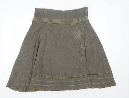 Papaya Women’s Grey Cotton Embroidered A-Line Knee Length Skirt Size 12