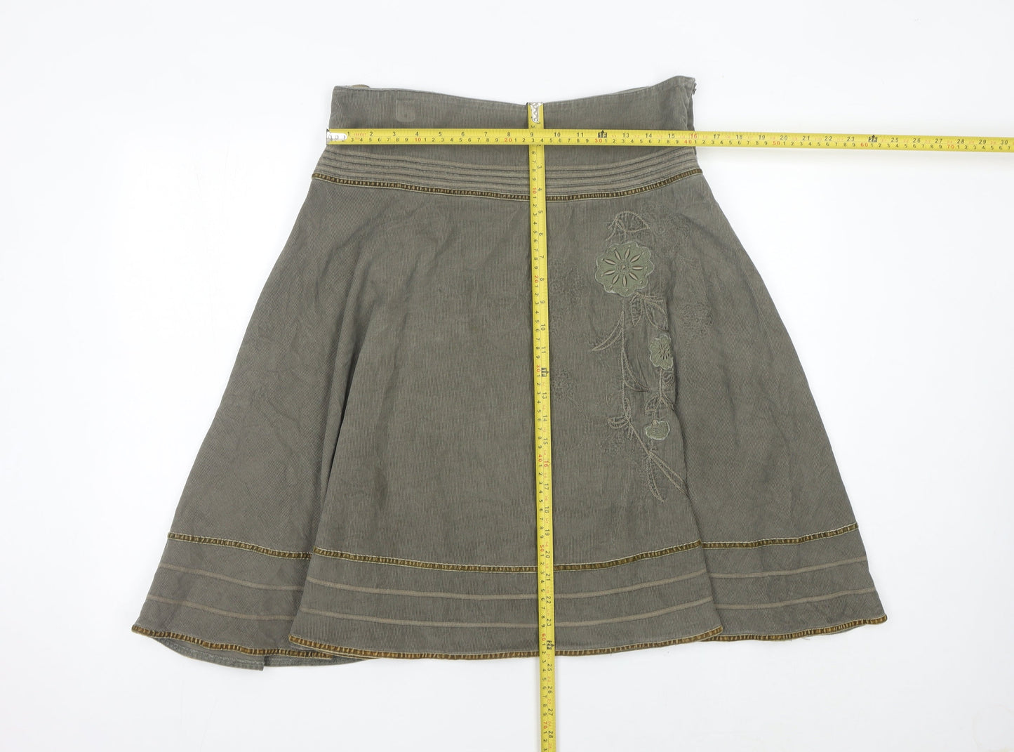 Papaya Women’s Grey Cotton Embroidered A-Line Knee Length Skirt Size 12