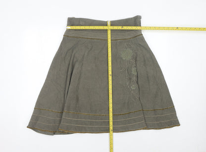 Papaya Women’s Grey Cotton Embroidered A-Line Knee Length Skirt Size 12