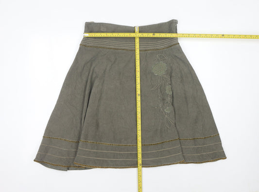 Papaya Women’s Grey Cotton Embroidered A-Line Knee Length Skirt Size 12