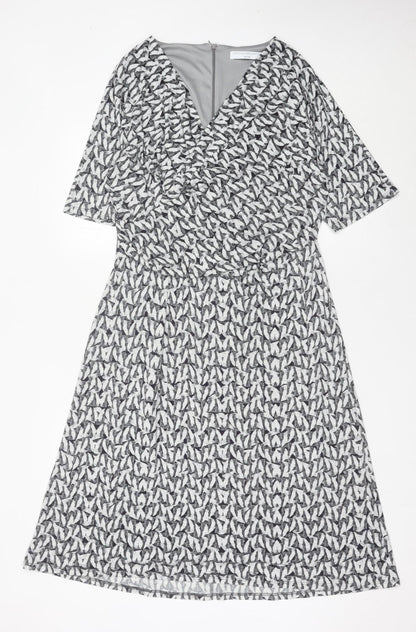 John Lewis Women Grey Geometric V-Neck Sheath Dress Size 16