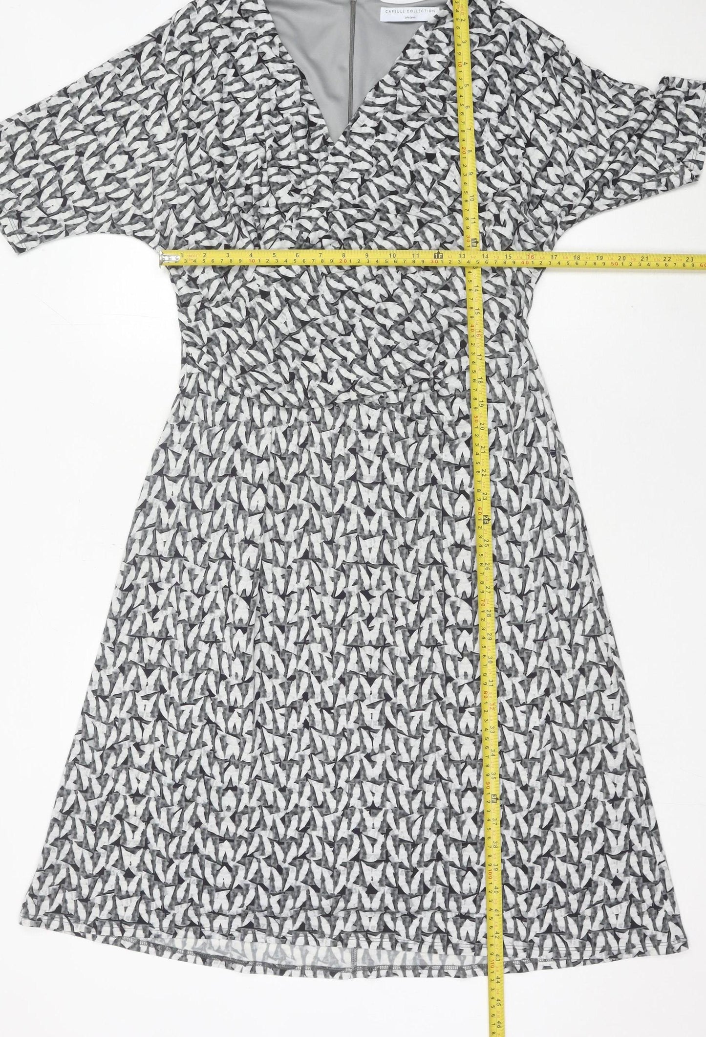 John Lewis Women Grey Geometric V-Neck Sheath Dress Size 16