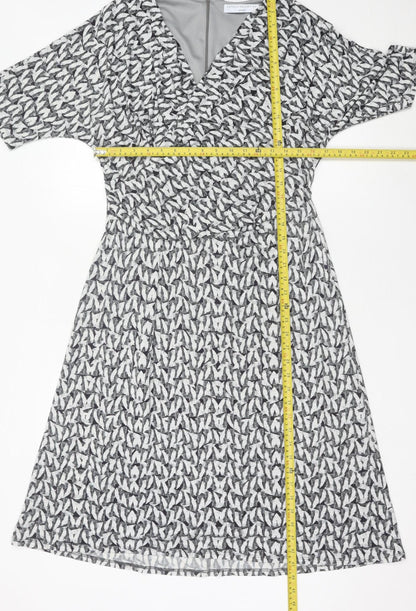John Lewis Women Grey Geometric V-Neck Sheath Dress Size 16