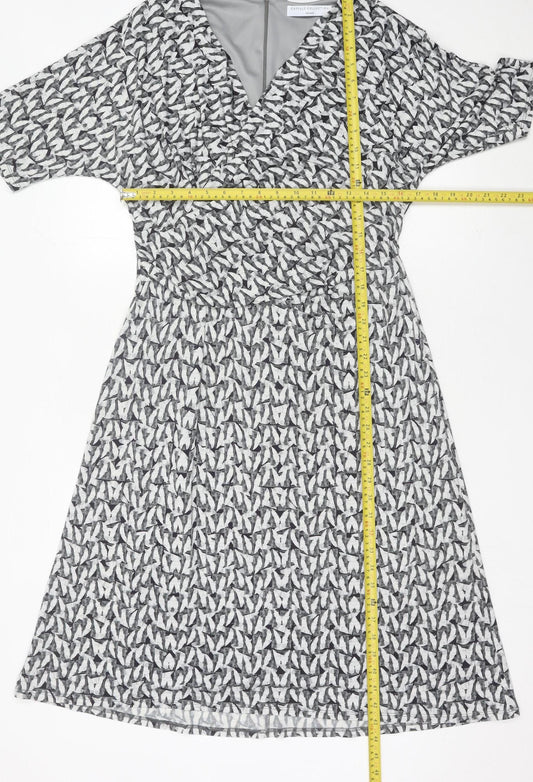 John Lewis Women Grey Geometric V-Neck Sheath Dress Size 16