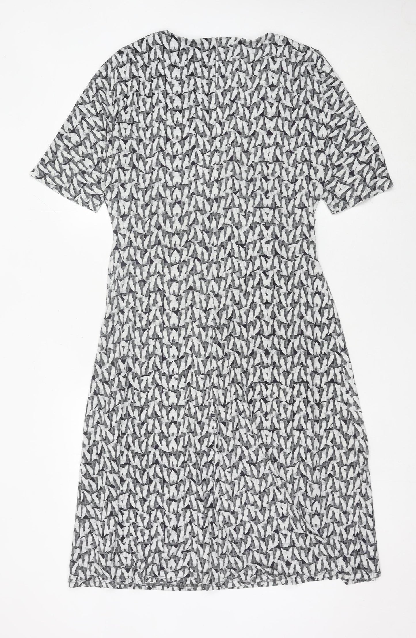 John Lewis Women Grey Geometric V-Neck Sheath Dress Size 16