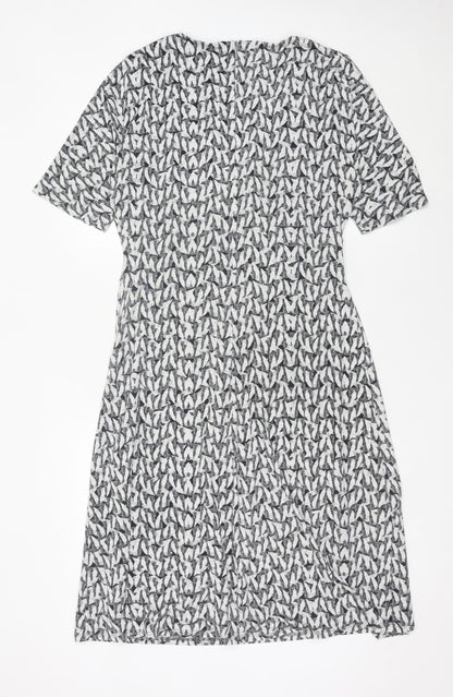 John Lewis Women Grey Geometric V-Neck Sheath Dress Size 16