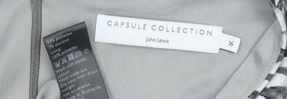 John Lewis Women Grey Geometric V-Neck Sheath Dress Size 16