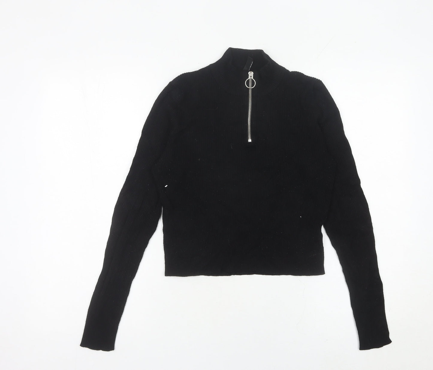 Womens UK Size M H&M Black Cropped T-Shirt