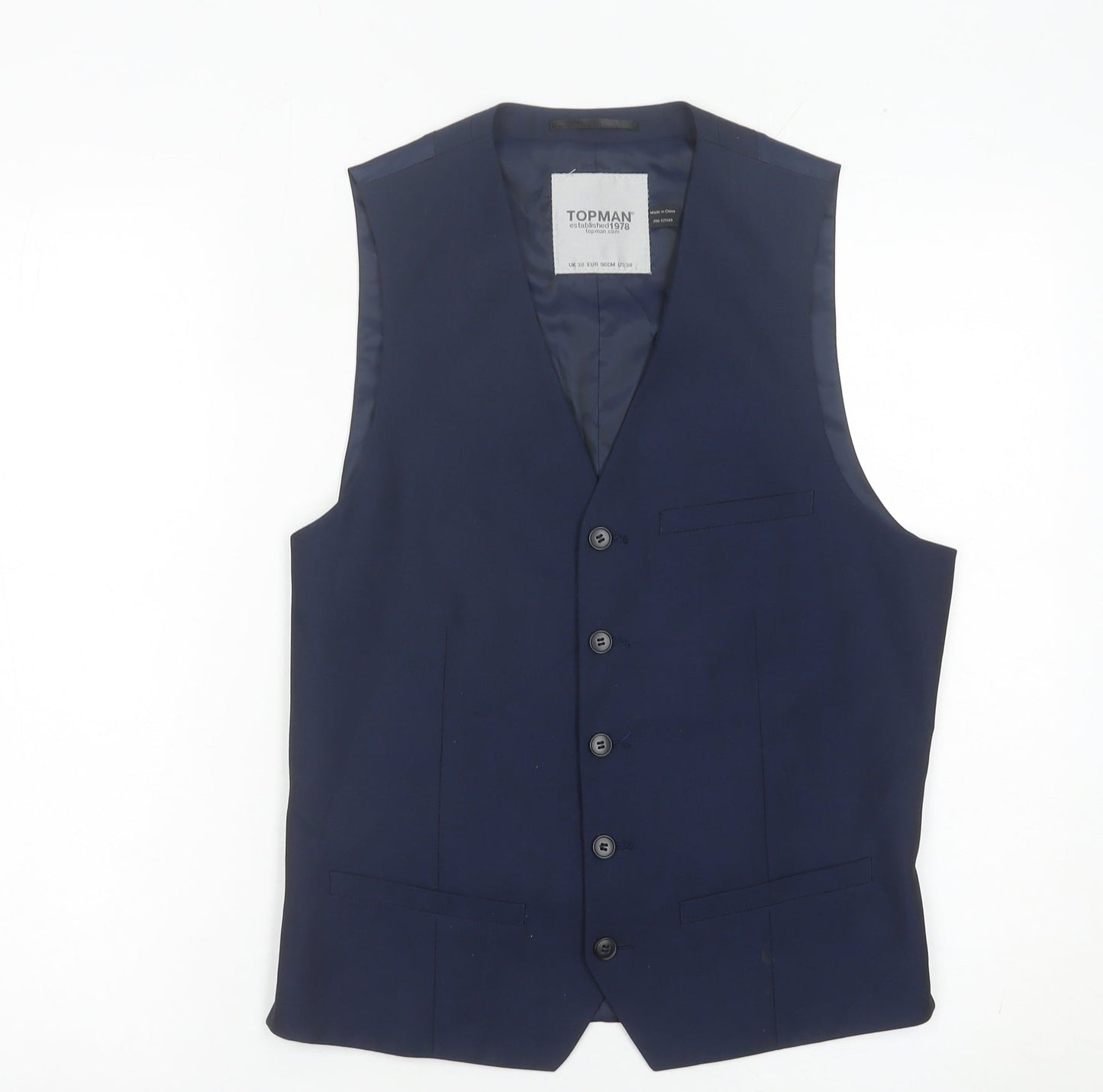 Mens UK Size 38 Topman Regular Blue Suit Waistcoat