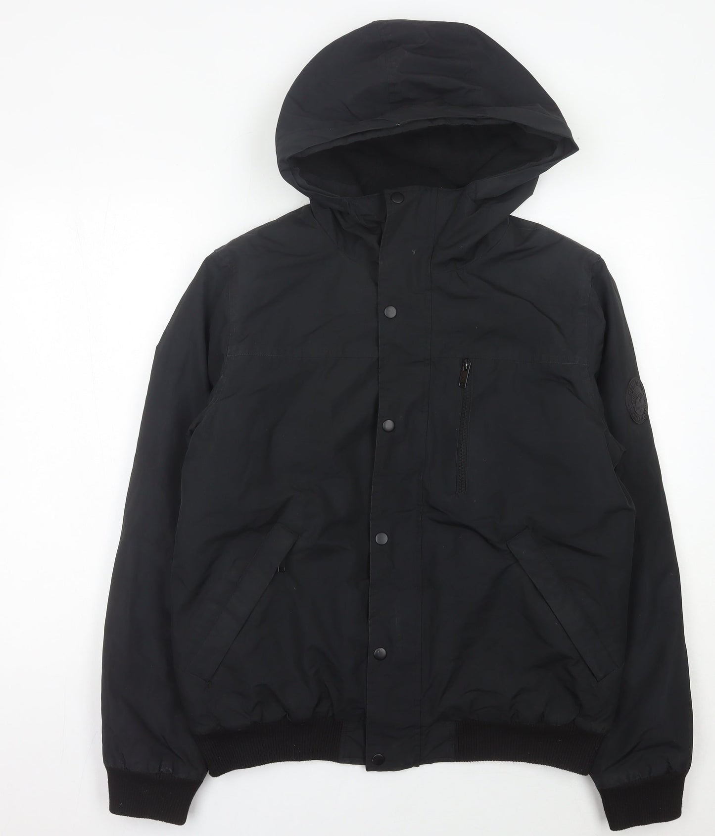 Primark Men’s Black Bomber Jacket Hooded Size M Polyester Casual